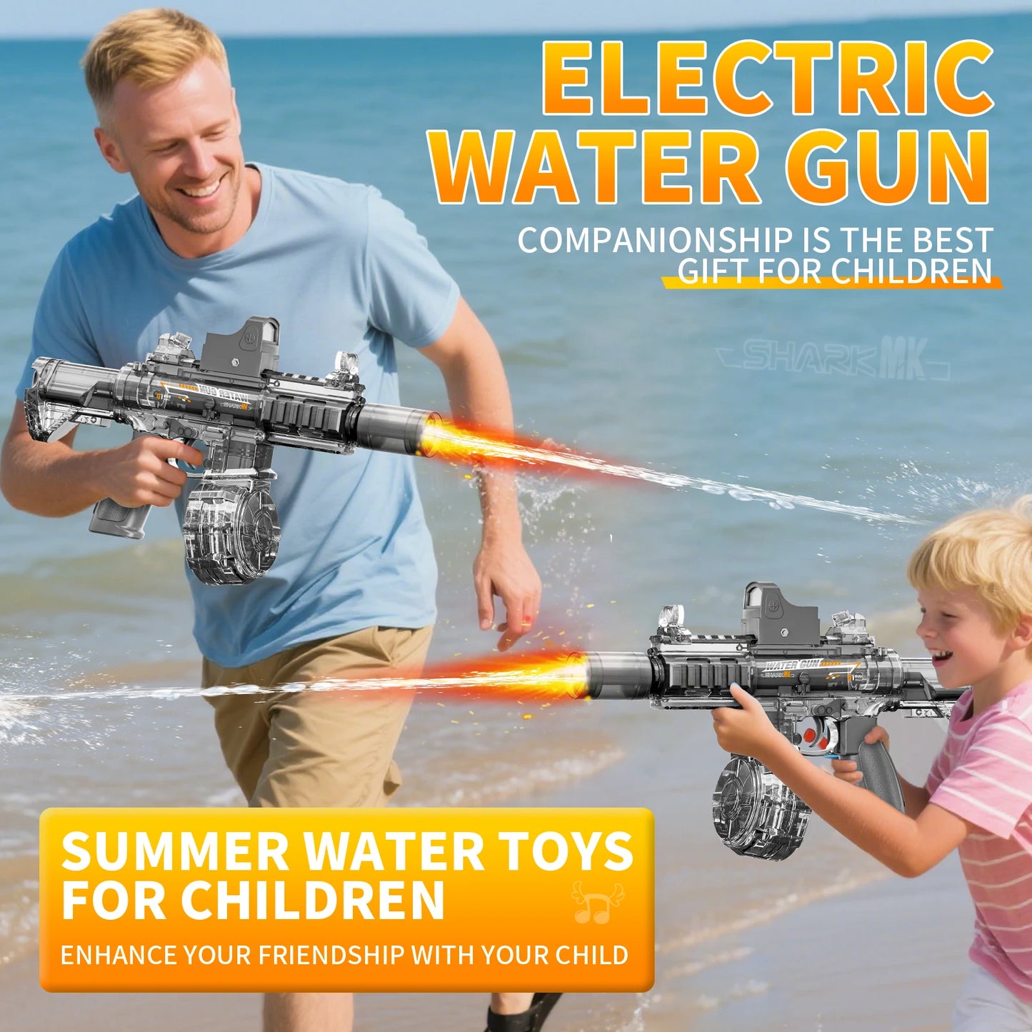 New M416 Electric Water Gun With light Sprays Flame Effect Continuously High-pressure High-speed Powerful Outdoor Water Gun Toys