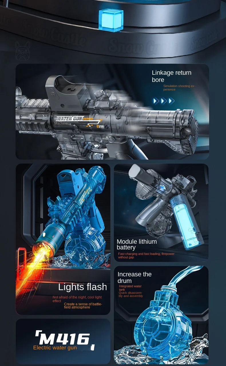 New M416 Electric Water Gun With light Sprays Flame Effect Continuously High-pressure High-speed Powerful Outdoor Water Gun Toys