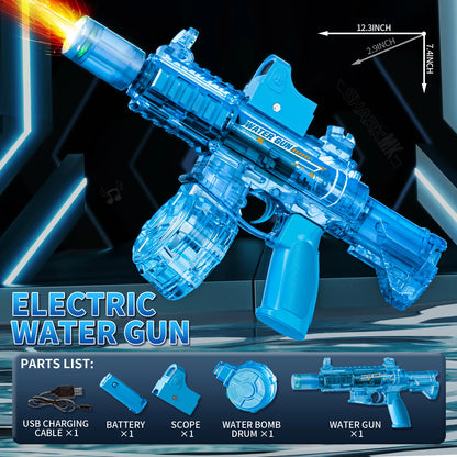 New M416 Electric Water Gun With light Sprays Flame Effect Continuously High-pressure High-speed Powerful Outdoor Water Gun Toys