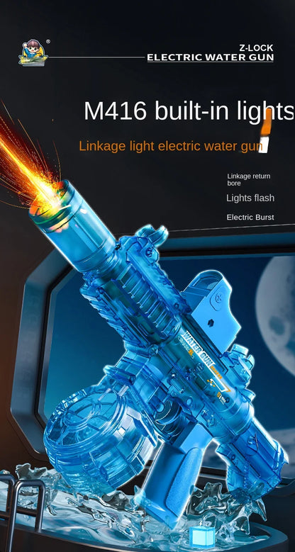 New M416 Electric Water Gun With light Sprays Flame Effect Continuously High-pressure High-speed Powerful Outdoor Water Gun Toys