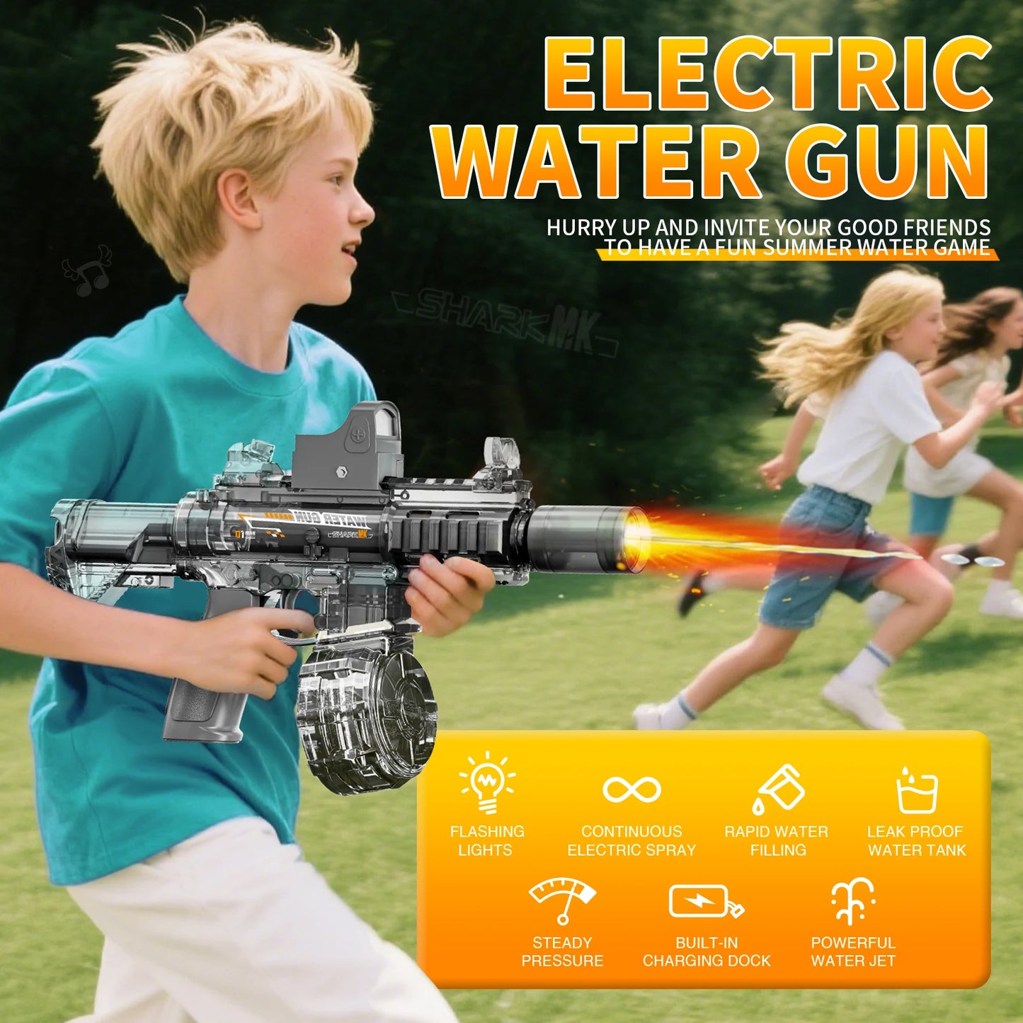 New M416 Electric Water Gun With light Sprays Flame Effect Continuously High-pressure High-speed Powerful Outdoor Water Gun Toys