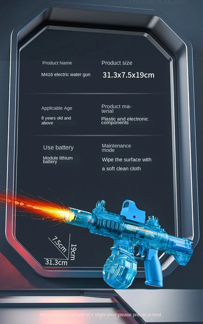 New M416 Electric Water Gun With light Sprays Flame Effect Continuously High-pressure High-speed Powerful Outdoor Water Gun Toys